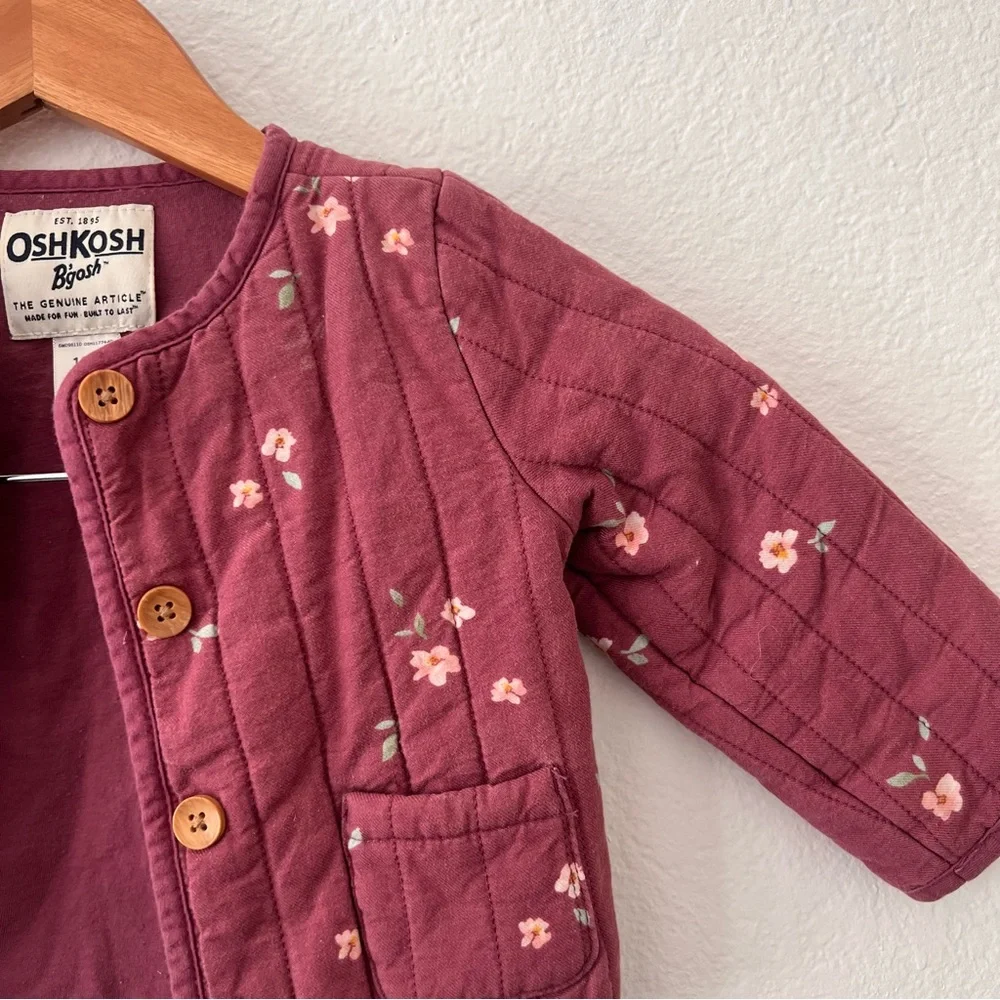 OshKosh B'gosh Mauve Pink Floral Boho Quilted Jacket Sz 18M